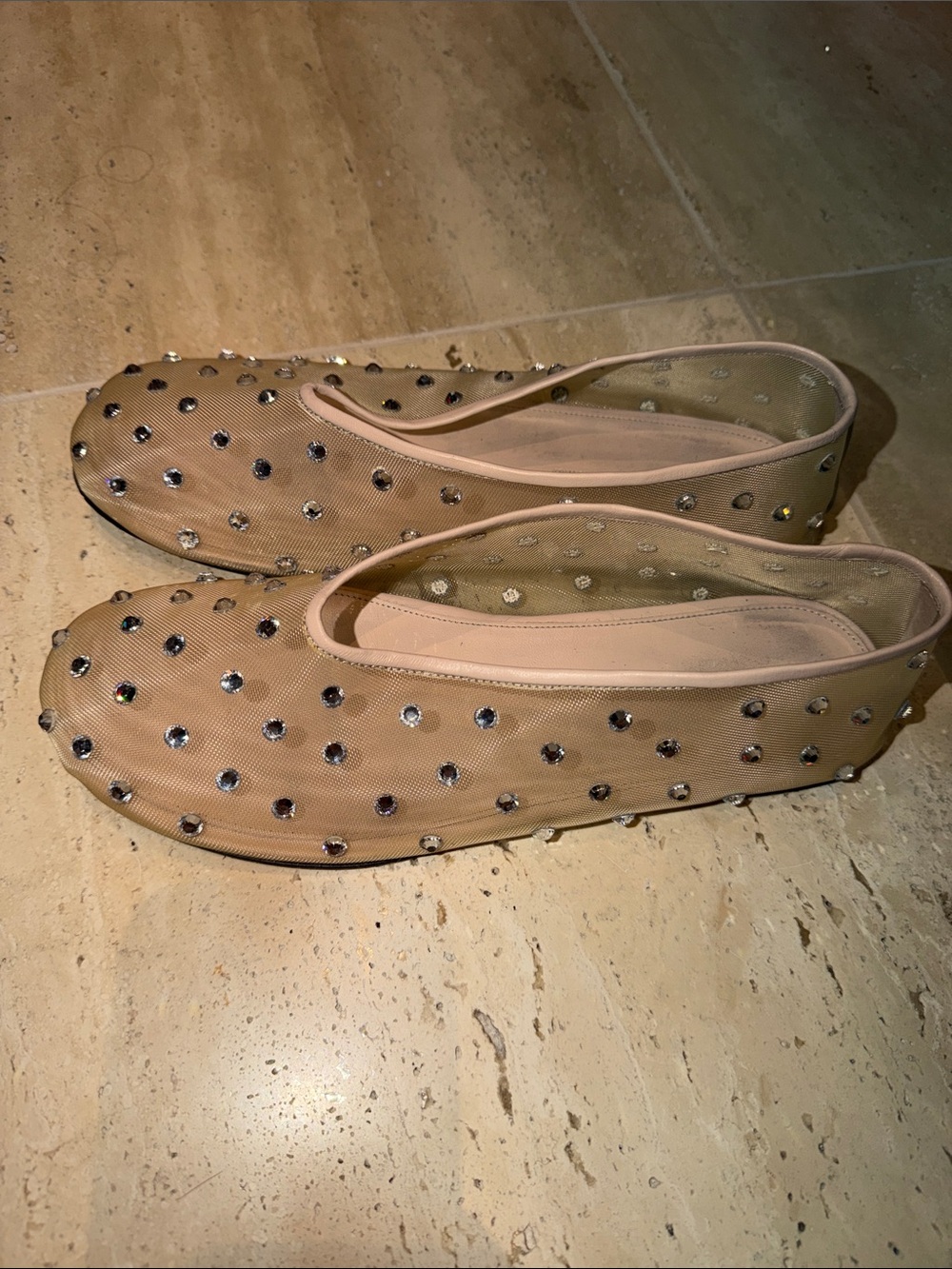 Embellished Nude Mesh Ballet Flats